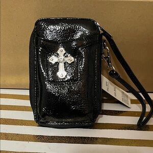 Candie Black Wristlet with Silver Cross NWT